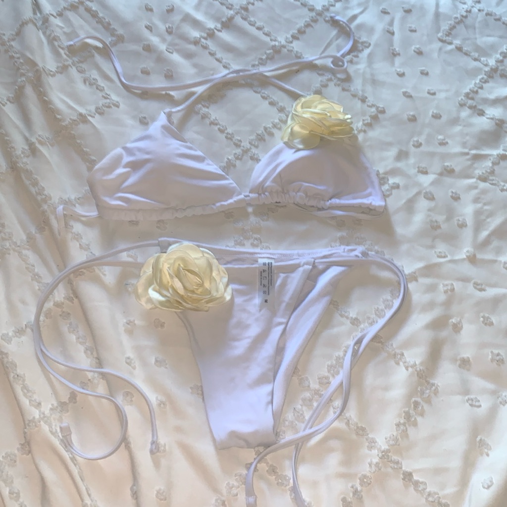 White String Bikini With Rosette Details